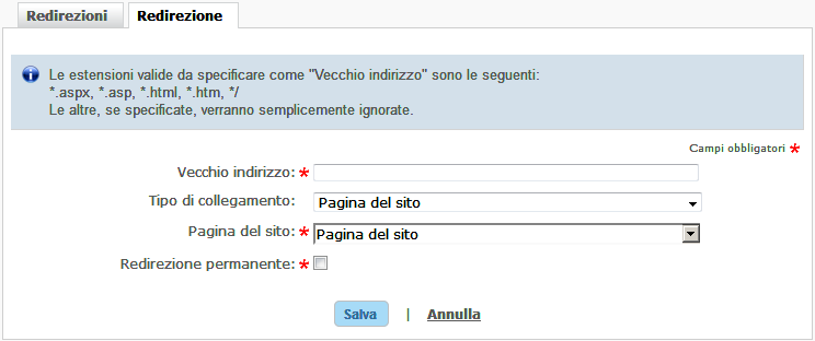 Dati di redirezione
