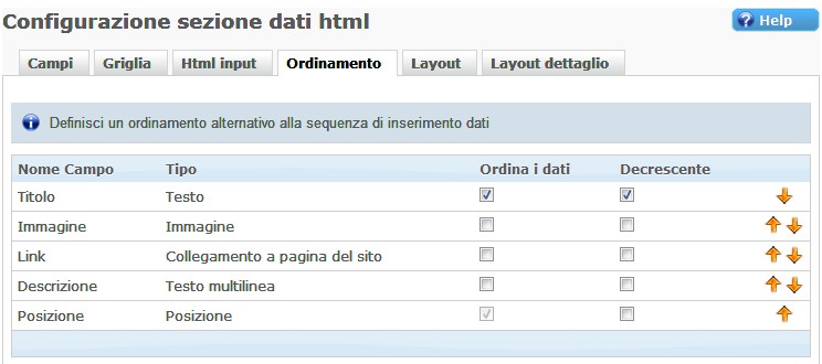 Ordinamento dei campi